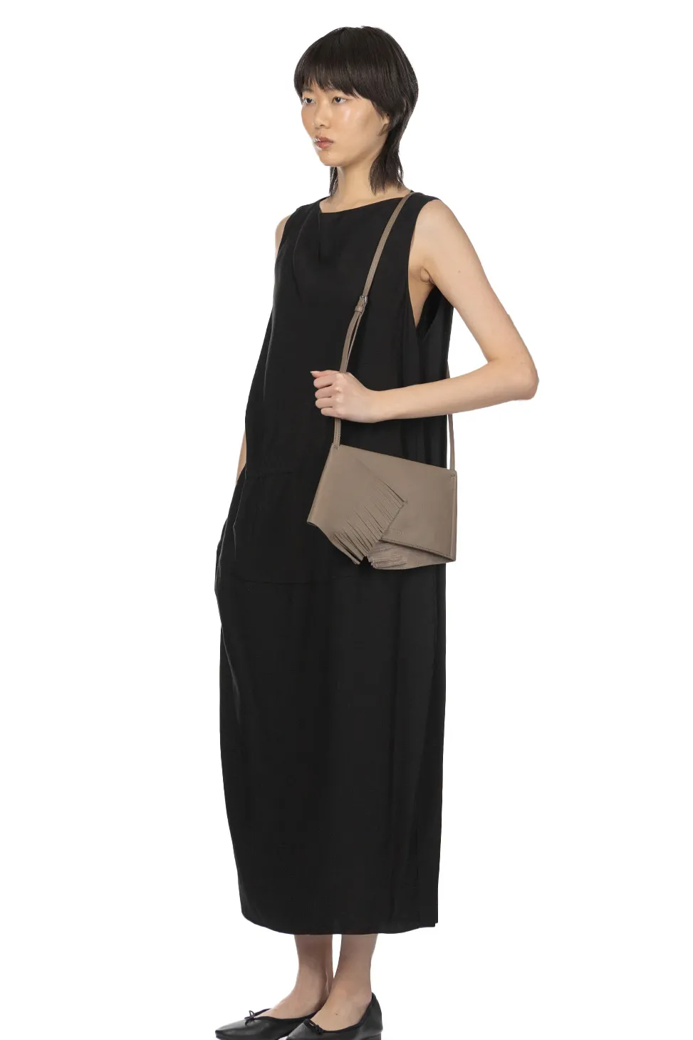 Discount YLEVE Tencel Gather One-Piece Dress - Black