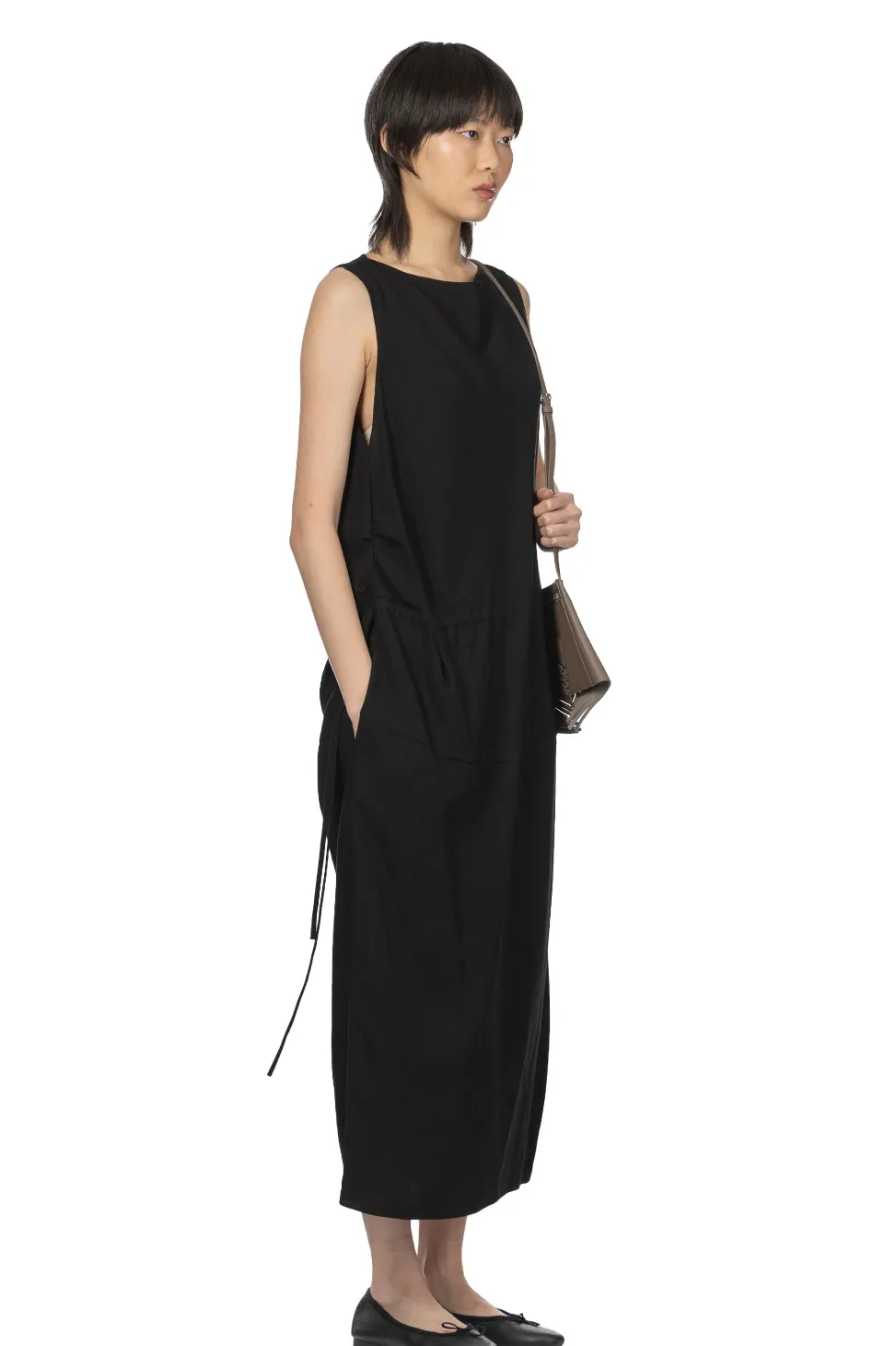 Discount YLEVE Tencel Gather One-Piece Dress - Black