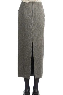 Discount AURALEE TENSE WOOL DOUBLE CLOTH SKIRT - Khaki Tweed