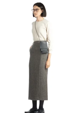 Discount AURALEE TENSE WOOL DOUBLE CLOTH SKIRT - Khaki Tweed