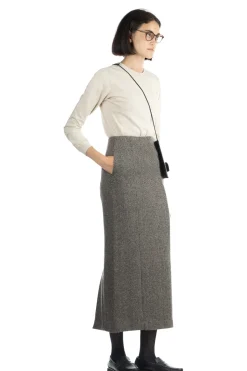 Discount AURALEE TENSE WOOL DOUBLE CLOTH SKIRT - Khaki Tweed