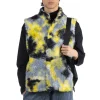 Clearance Tigre Brocante Tie Die Boa Fleece High Neck Snap Vest - Yellow