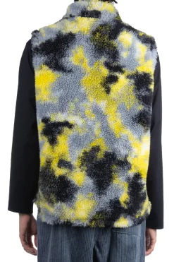 Clearance Tigre Brocante Tie Die Boa Fleece High Neck Snap Vest - Yellow