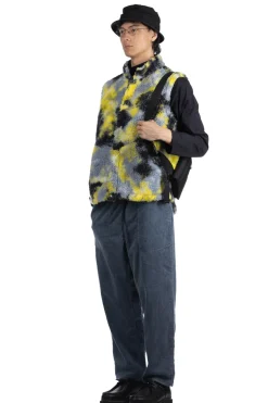 Clearance Tigre Brocante Tie Die Boa Fleece High Neck Snap Vest - Yellow