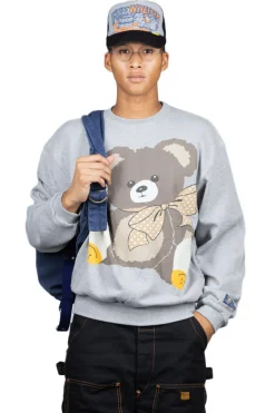 Outlet Kapital TOP Knit Crew SWT (BIG BEAR in RAINBOWY HAPPY SOX) - Grey