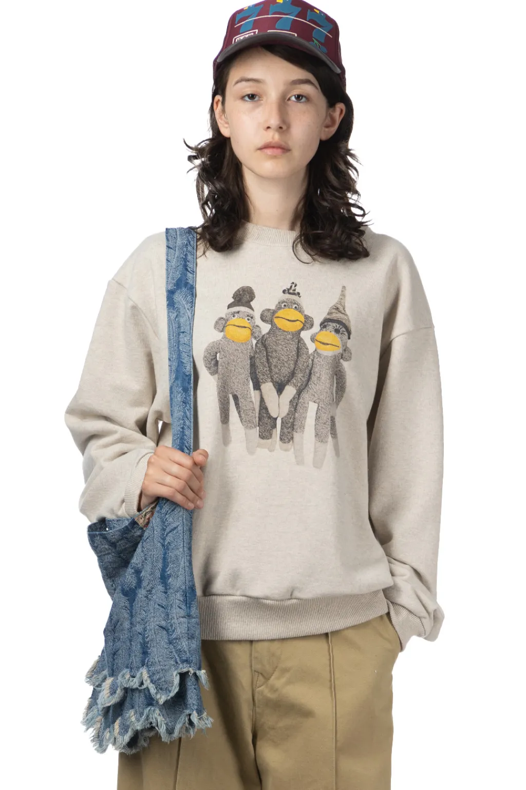 Clearance Kapital TOP SWT Knit Crew SWT (MONKEY AMIGOS) - Natural