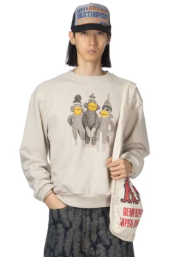 Outlet Kapital TOP SWT Knit Crew SWT (MONKEY AMIGOS) - Natural