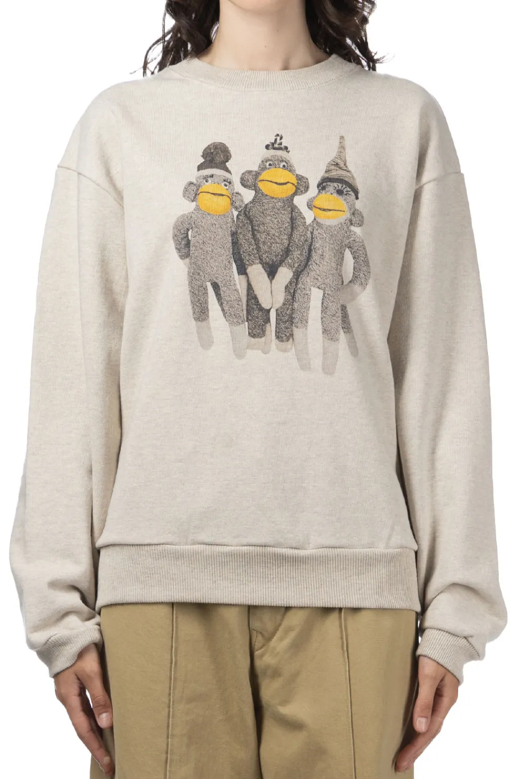 Clearance Kapital TOP SWT Knit Crew SWT (MONKEY AMIGOS) - Natural