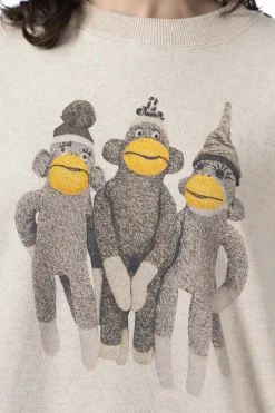 Clearance Kapital TOP SWT Knit Crew SWT (MONKEY AMIGOS) - Natural