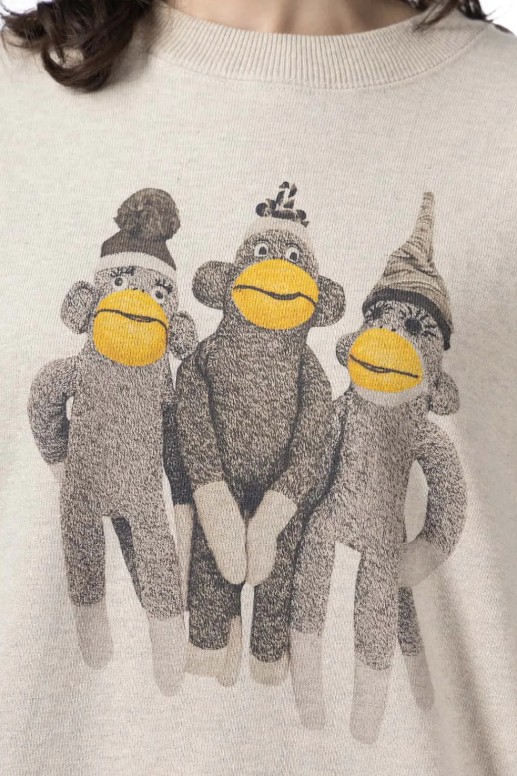 Clearance Kapital TOP SWT Knit Crew SWT (MONKEY AMIGOS) - Natural