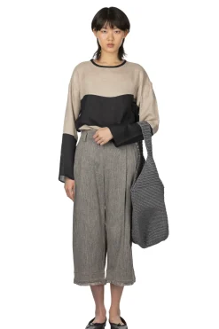 Clearance Manon Tweed Denim Tuck Pants - Black