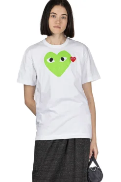Sale Comme Des Garcons Play Unisex Big x Small Green Heart T-Shirt - White