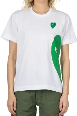 Hot Comme Des Garcons Play Unisex Big x Small Green Heart T-Shirt - White