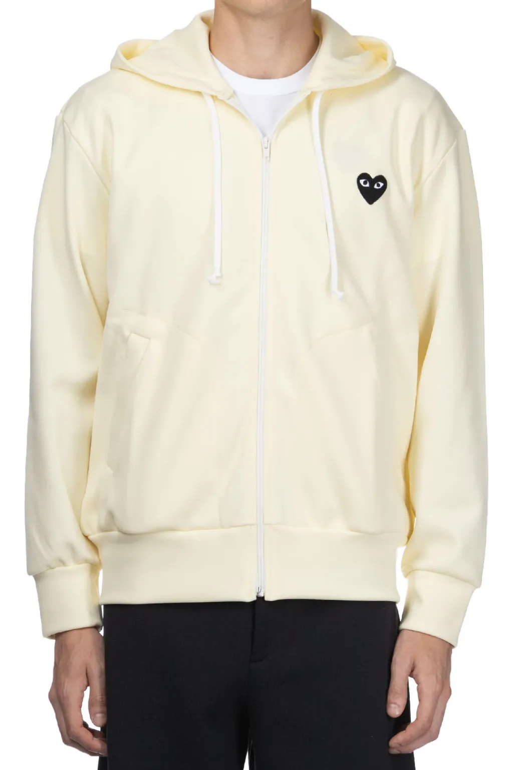 Clearance Comme Des Garcons Play Unisex Black Heart Full Zip Hoodie - Ivory