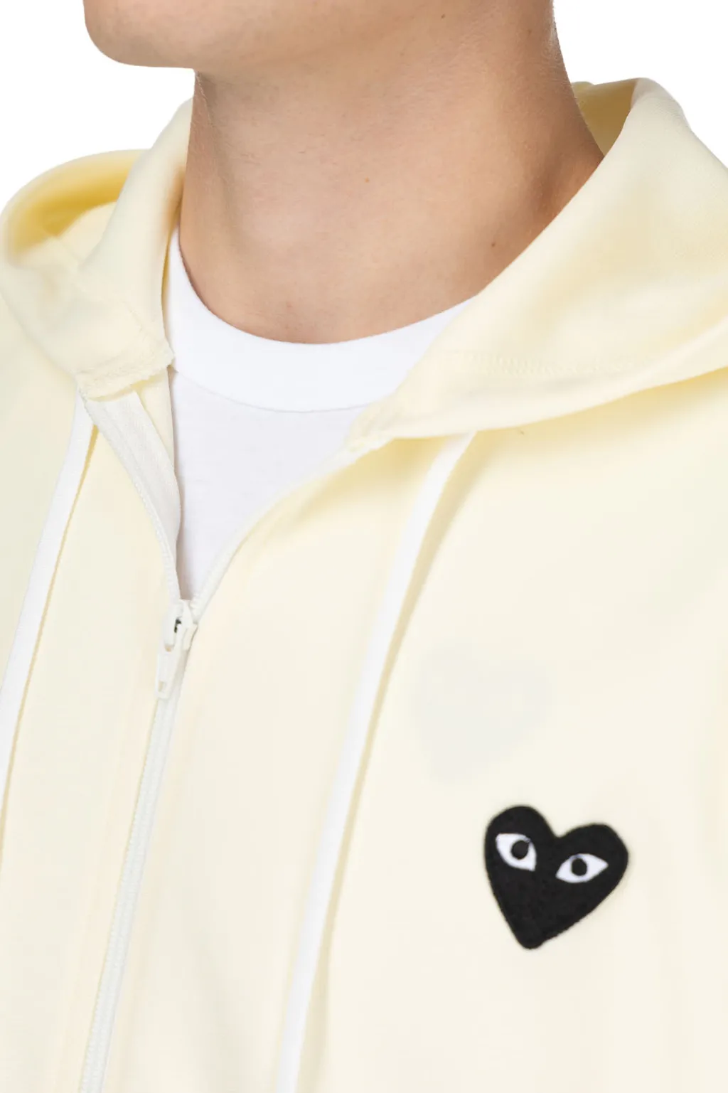Clearance Comme Des Garcons Play Unisex Black Heart Full Zip Hoodie - Ivory