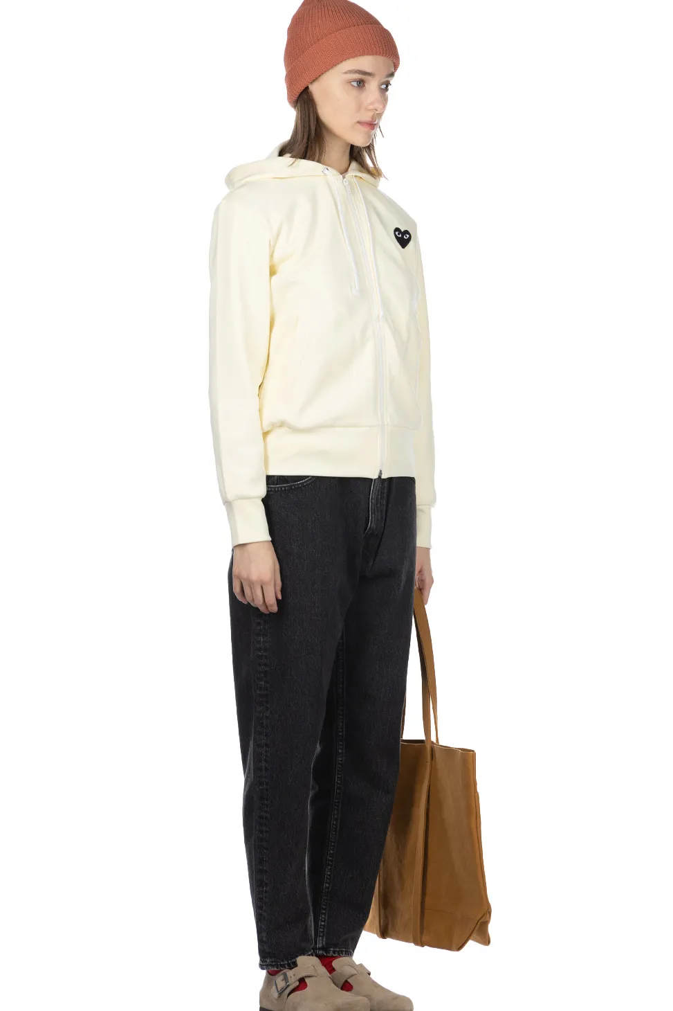 Outlet Comme Des Garcons Play Unisex Black Heart Full Zip Hoodie - Ivory