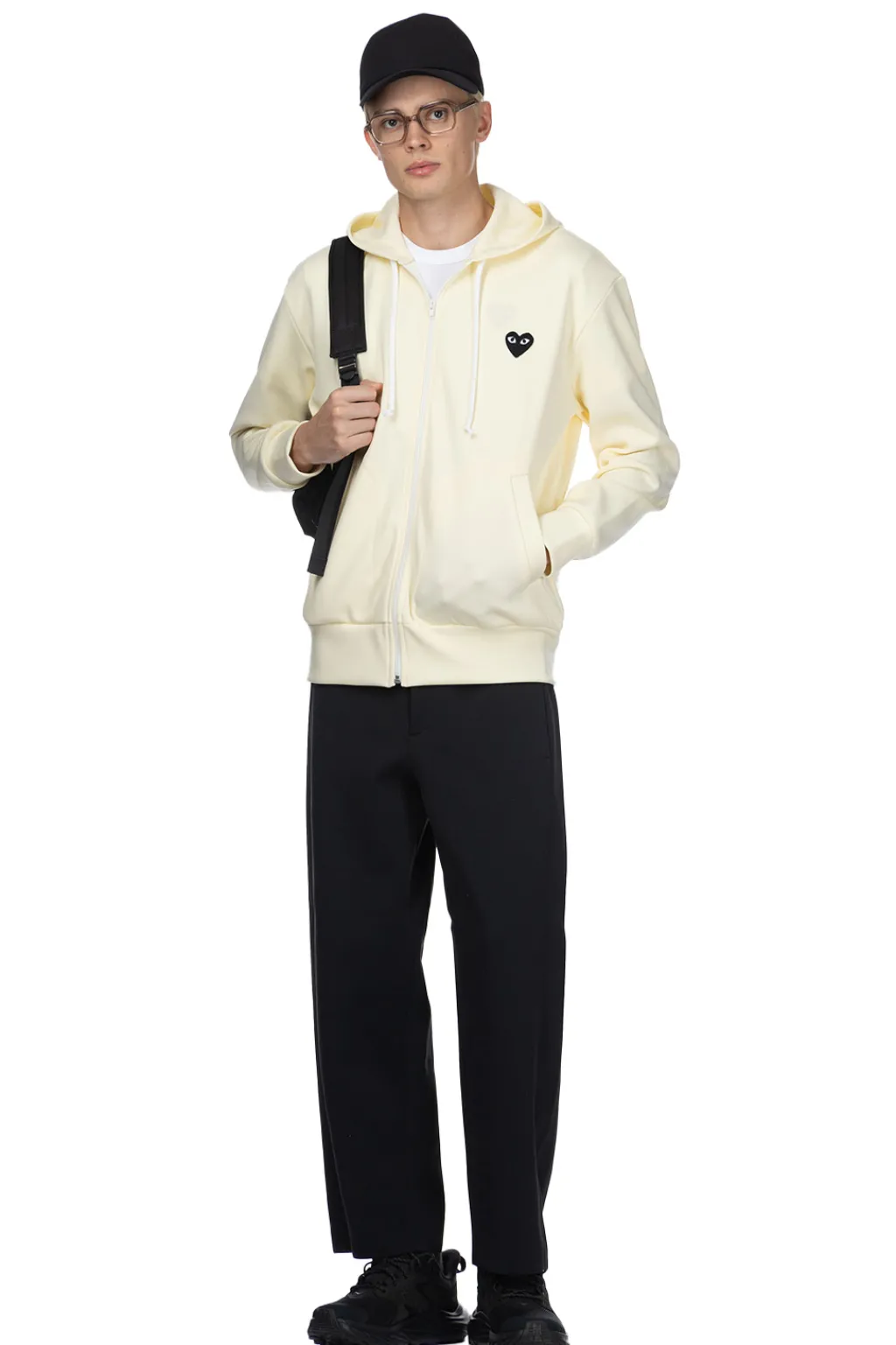 Clearance Comme Des Garcons Play Unisex Black Heart Full Zip Hoodie - Ivory
