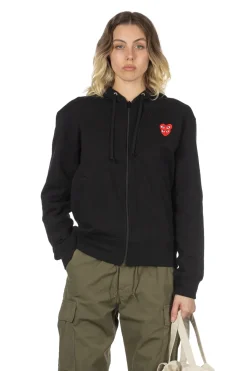 New Comme Des Garcons Play Unisex Double Red Heart Zip Hoodie - Black