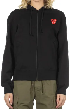 New Comme Des Garcons Play Unisex Double Red Heart Zip Hoodie - Black