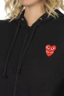 New Comme Des Garcons Play Unisex Double Red Heart Zip Hoodie - Black