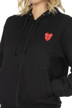 New Comme Des Garcons Play Unisex Double Red Heart Zip Hoodie - Black