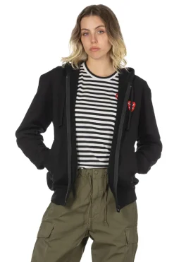 New Comme Des Garcons Play Unisex Double Red Heart Zip Hoodie - Black