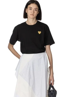 Hot Comme Des Garcons Play Unisex Gold Heart T-Shirt - Black
