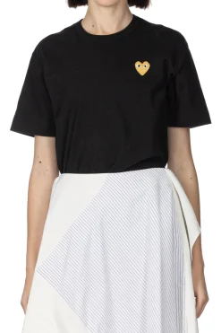 Hot Comme Des Garcons Play Unisex Gold Heart T-Shirt - Black
