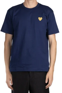 Hot Comme Des Garcons Play Unisex Gold Heart T-Shirt - Navy