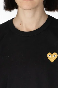 Hot Comme Des Garcons Play Unisex Gold Heart T-Shirt - Black