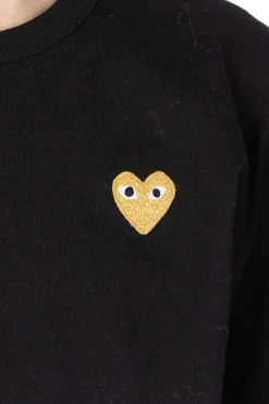 Hot Comme Des Garcons Play Unisex Gold Heart T-Shirt - Black