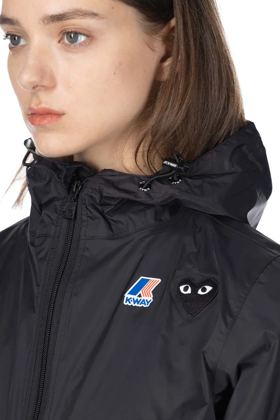 Clearance Comme Des Garcons Play Unisex K-WAY Hoodie Full Zip - Black