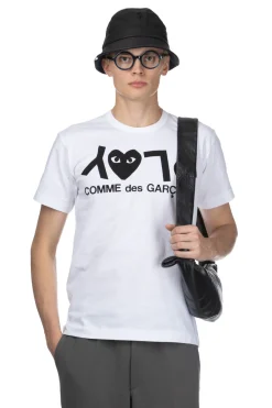Sale Comme Des Garcons Play Unisex Play Text Logo T-Shirt - White