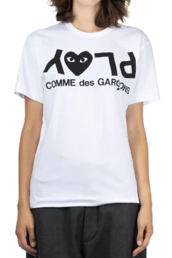 Fashion Comme Des Garcons Play Unisex Play Text Logo T-Shirt - White