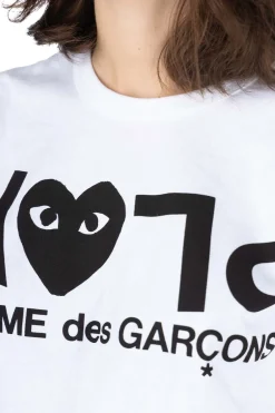 Fashion Comme Des Garcons Play Unisex Play Text Logo T-Shirt - White