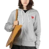 Best Comme Des Garcons Play Unisex Red Heart Full Zip Hoodie - Grey