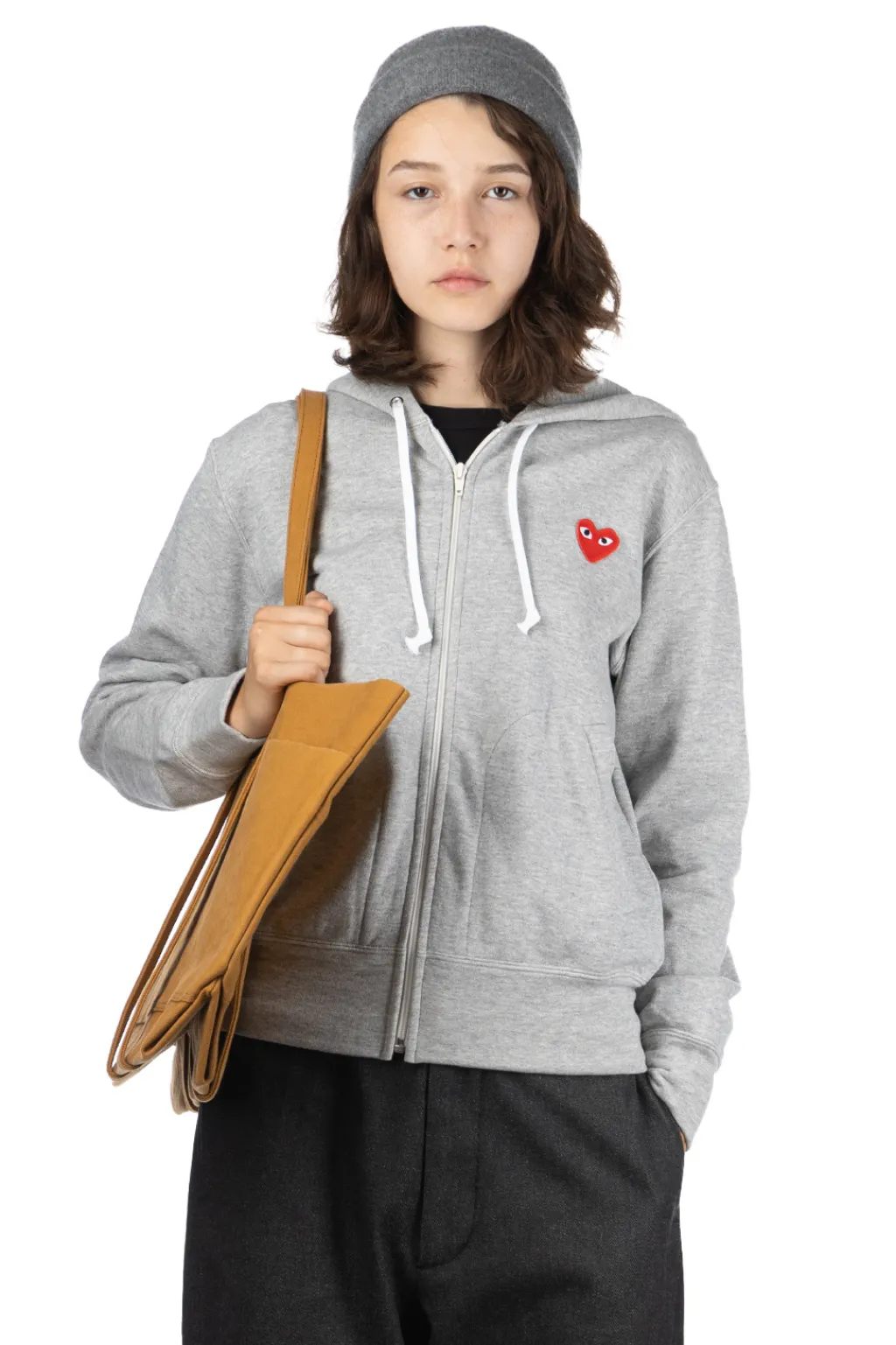Best Comme Des Garcons Play Unisex Red Heart Full Zip Hoodie - Grey