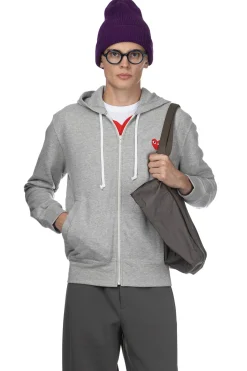 Discount Comme Des Garcons Play Unisex Red Heart Full Zip Hoodie - Grey