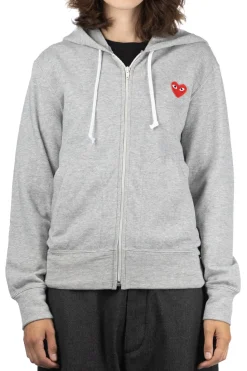 Best Comme Des Garcons Play Unisex Red Heart Full Zip Hoodie - Grey