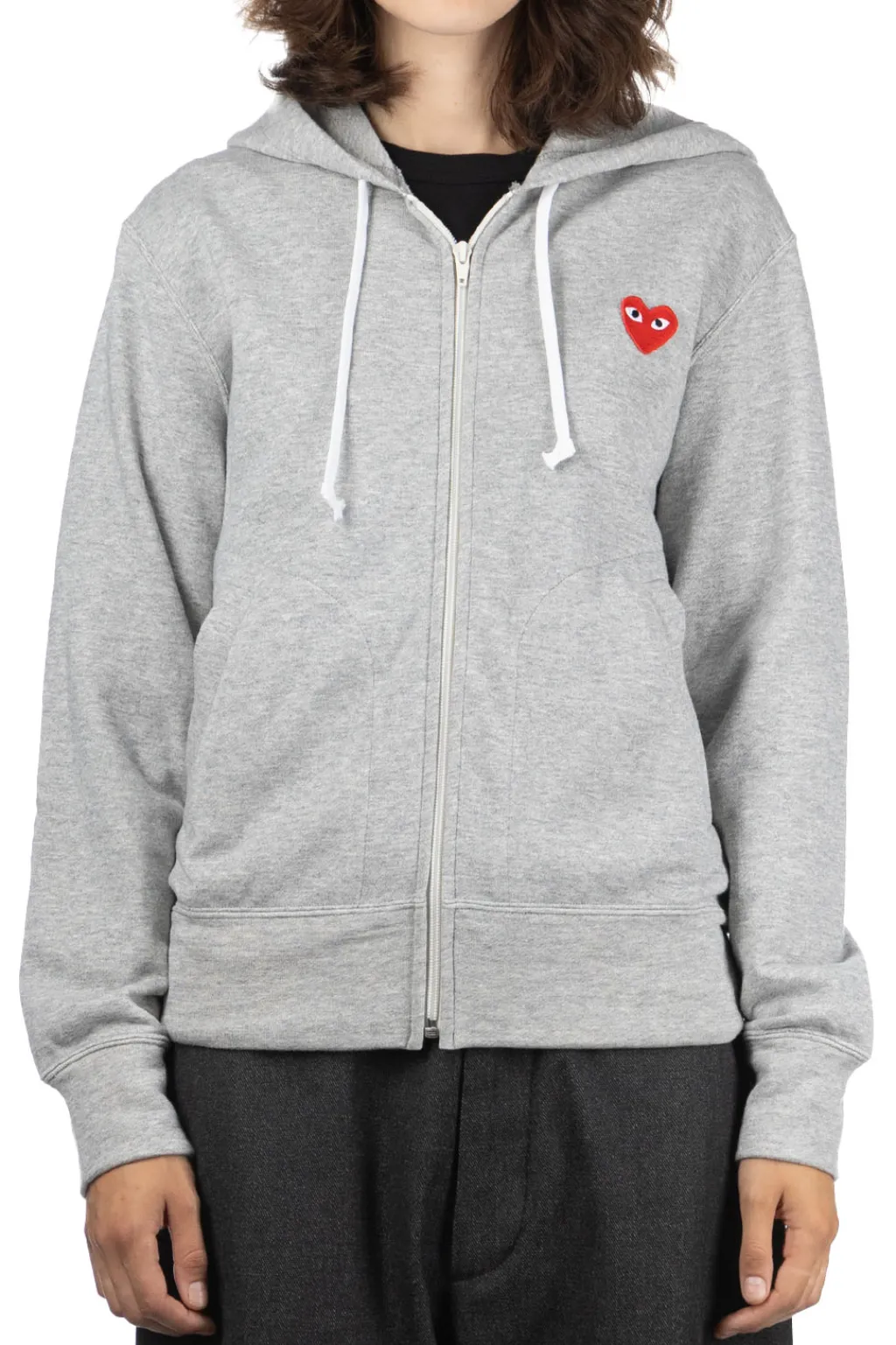 Best Comme Des Garcons Play Unisex Red Heart Full Zip Hoodie - Grey