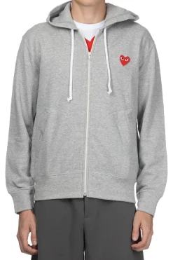 Discount Comme Des Garcons Play Unisex Red Heart Full Zip Hoodie - Grey