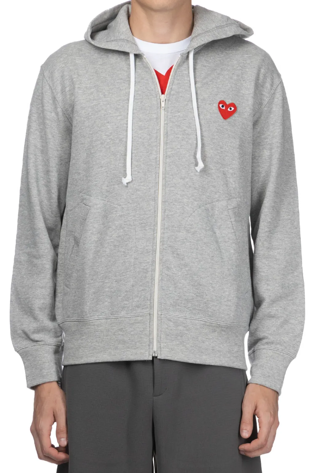 Discount Comme Des Garcons Play Unisex Red Heart Full Zip Hoodie - Grey