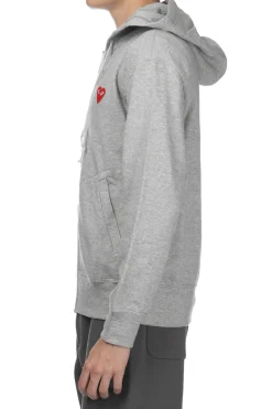 Discount Comme Des Garcons Play Unisex Red Heart Full Zip Hoodie - Grey