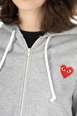 Best Comme Des Garcons Play Unisex Red Heart Full Zip Hoodie - Grey
