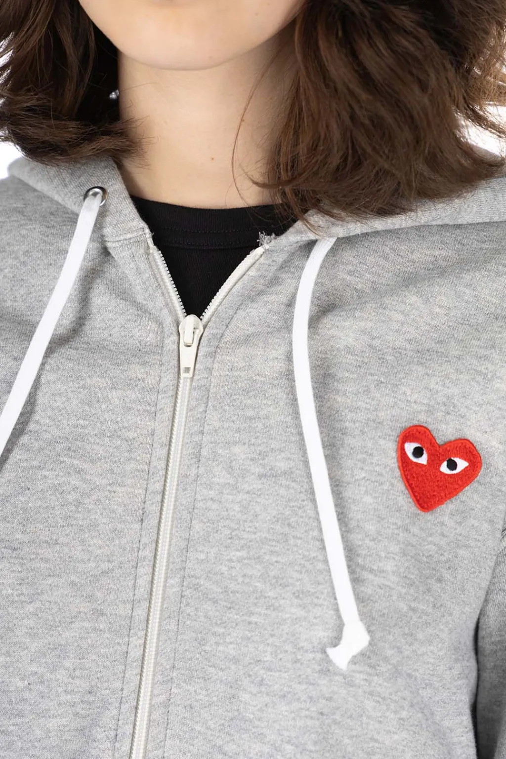 Best Comme Des Garcons Play Unisex Red Heart Full Zip Hoodie - Grey