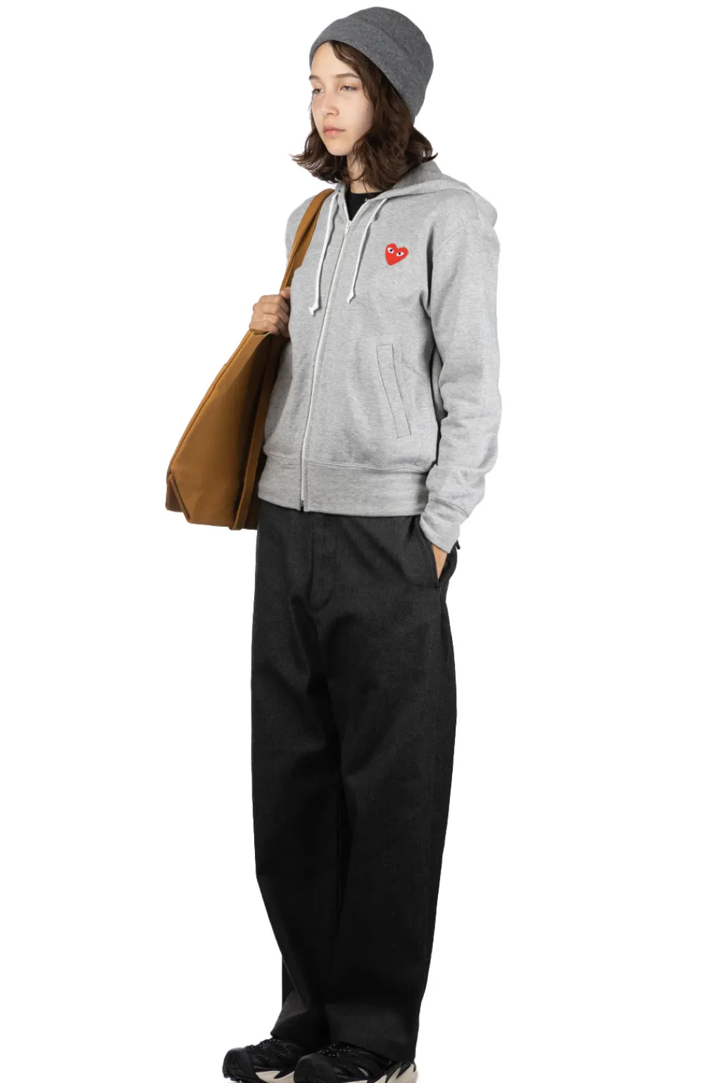 Best Comme Des Garcons Play Unisex Red Heart Full Zip Hoodie - Grey