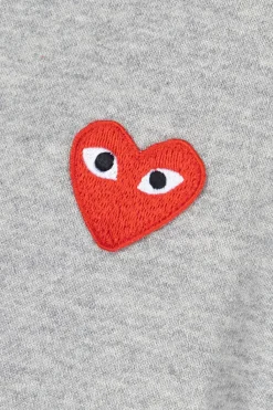 Discount Comme Des Garcons Play Unisex Red Heart Full Zip Hoodie - Grey