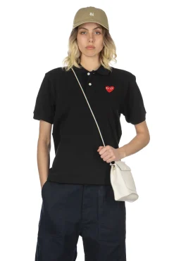 New Comme Des Garcons Play Unisex Red Heart Polo - Black