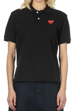 New Comme Des Garcons Play Unisex Red Heart Polo - Black