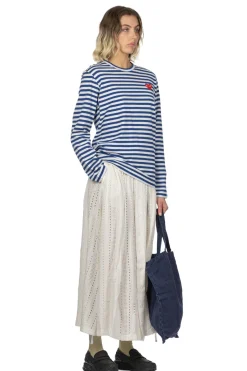 Outlet Comme Des Garcons Play Unisex Red Heart Stripe LS T-Shirt - Navy x White